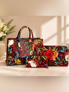 Red Floral Leopard Tote with Matching Wallets - gift set ❗️